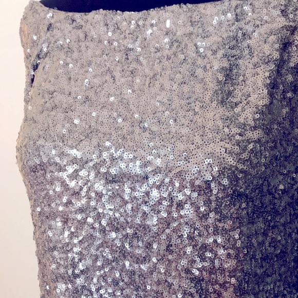 BAILEY 44 OFF THE SHOULDER SEQUIN TOP SMALL TAUPE ANTIQUE GOLD SILVER - Picture 2 of 8